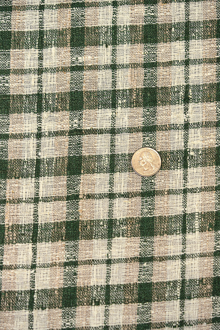 1 Yard Rustic Green Plaid Mesh Linen Natural Apparel Fabric 60" Width