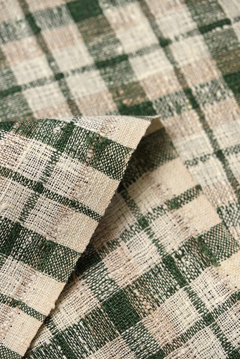 1 Yard Rustic Green Plaid Mesh Linen Natural Apparel Fabric 60" Width