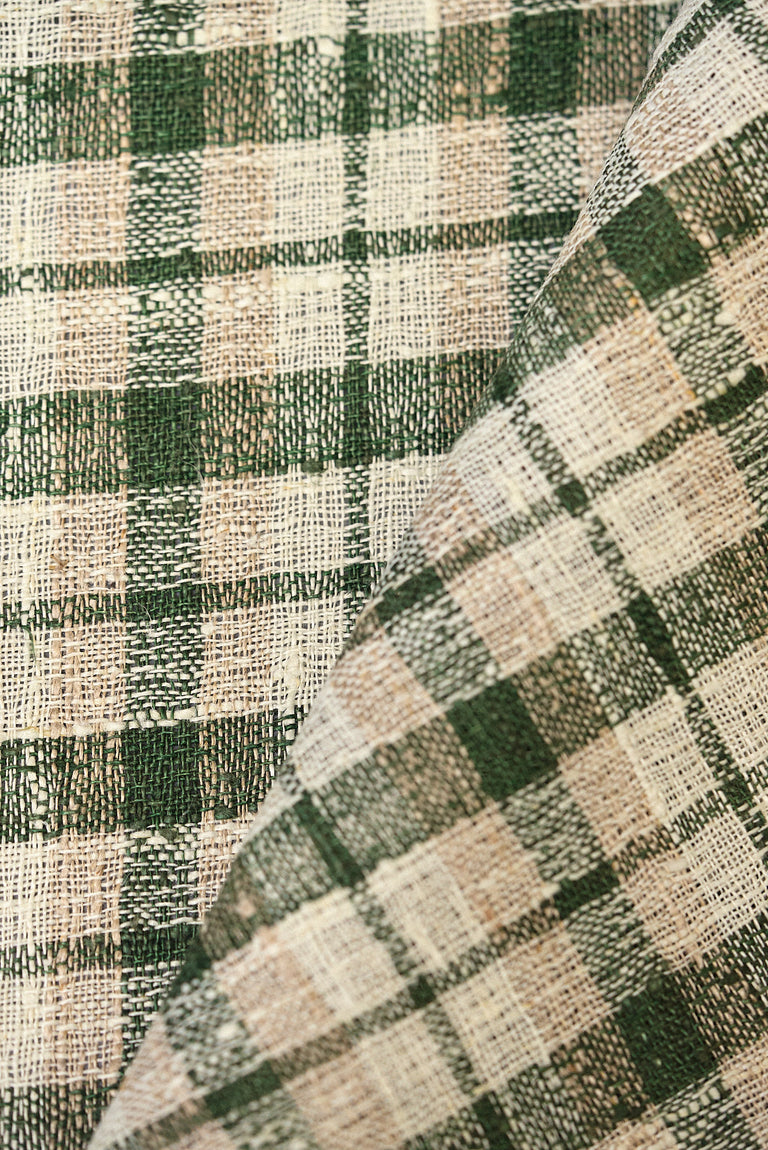 1 Yard Rustic Green Plaid Mesh Linen Natural Apparel Fabric 60" Width