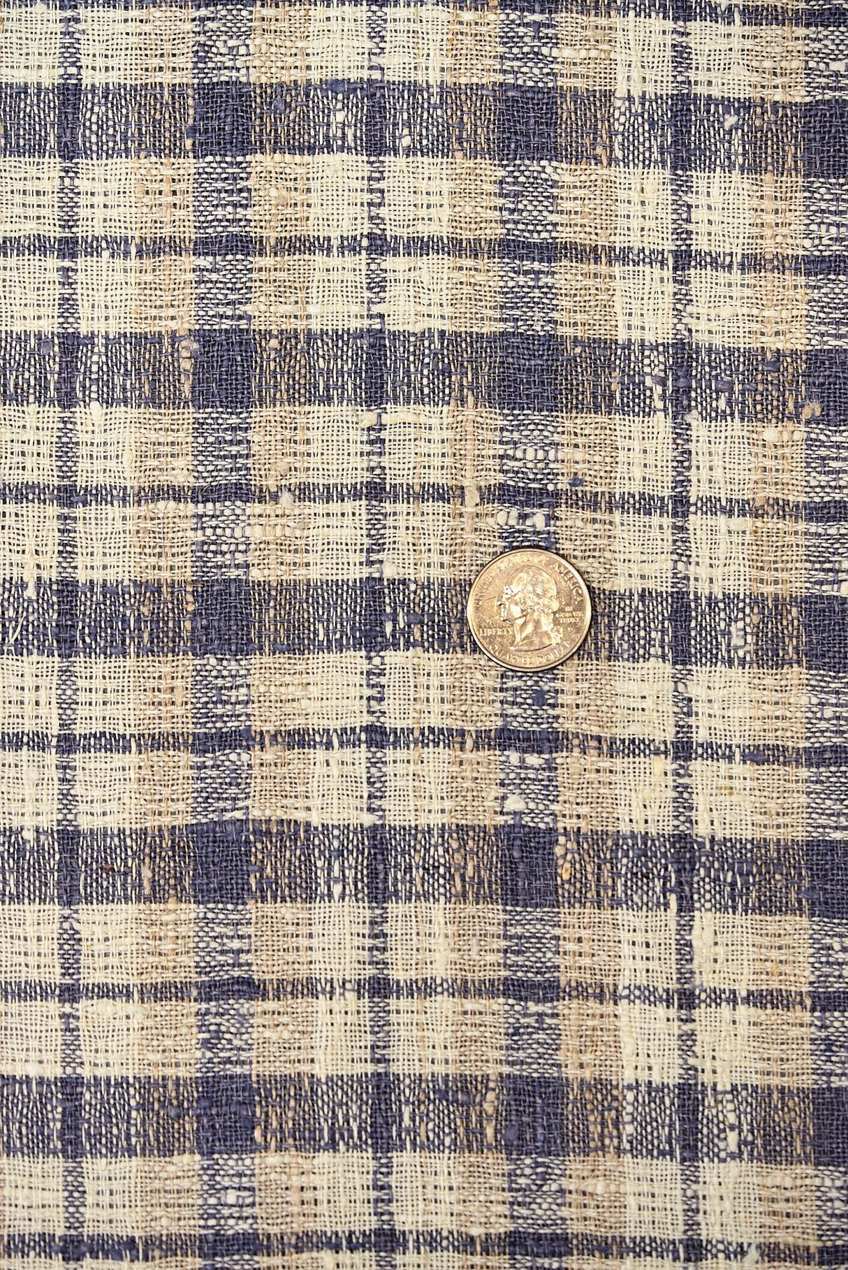 1 Yard Dusk Pure Linen Rustic Plaid 3-Tone Mesh Fabric Midweight 60 Inch Width