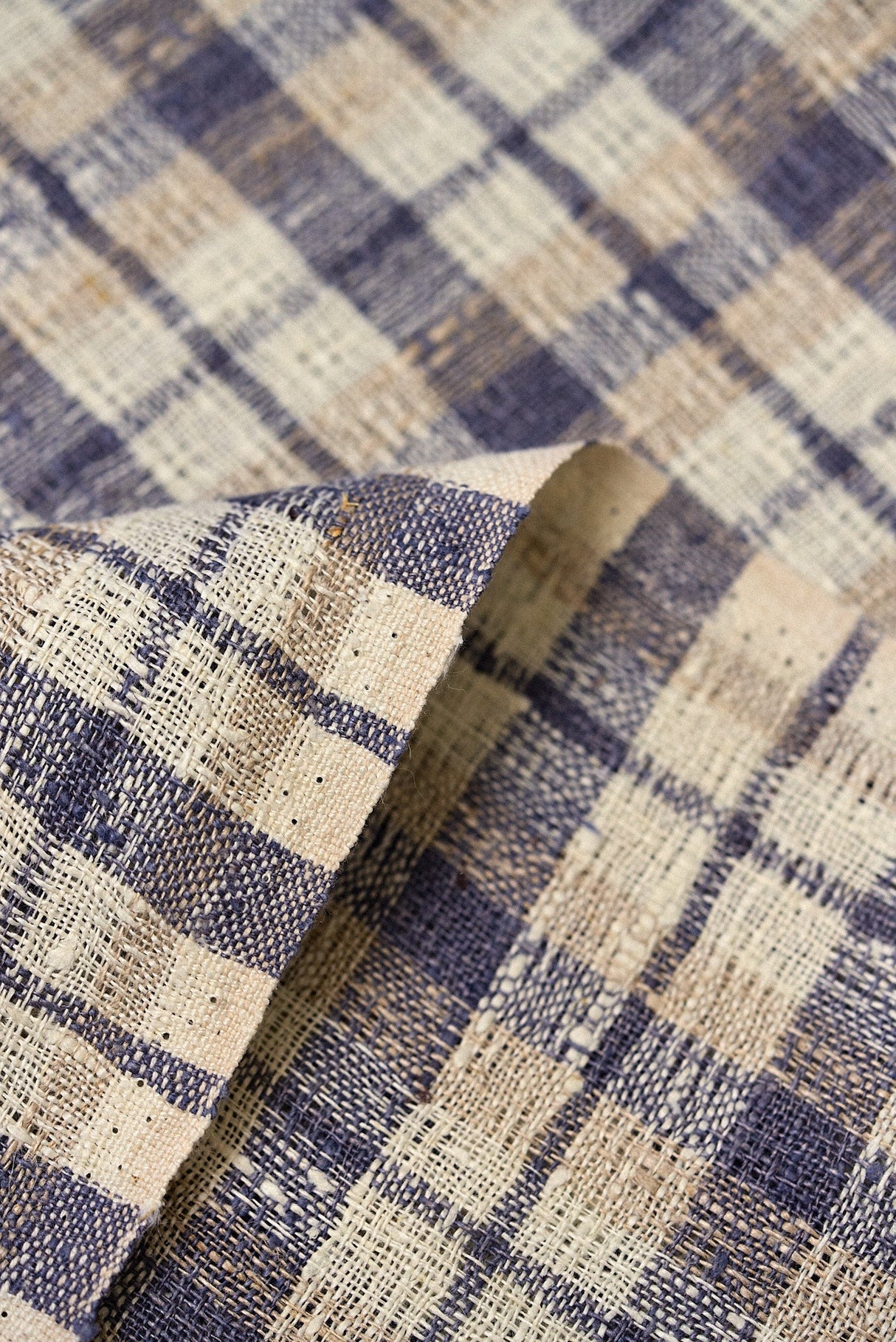 1 Yard Dusk Pure Linen Rustic Plaid 3-Tone Mesh Fabric Midweight 60 Inch Width