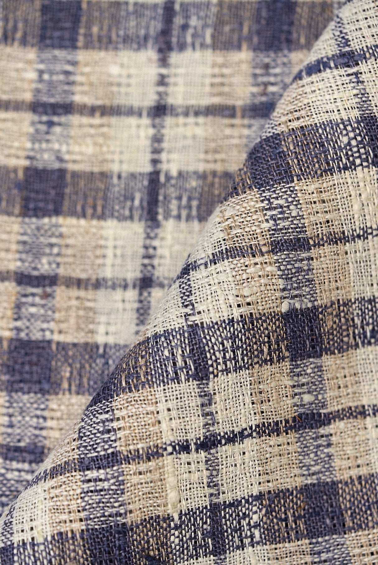 1 Yard Dusk Pure Linen Rustic Plaid 3-Tone Mesh Fabric Midweight 60 Inch Width