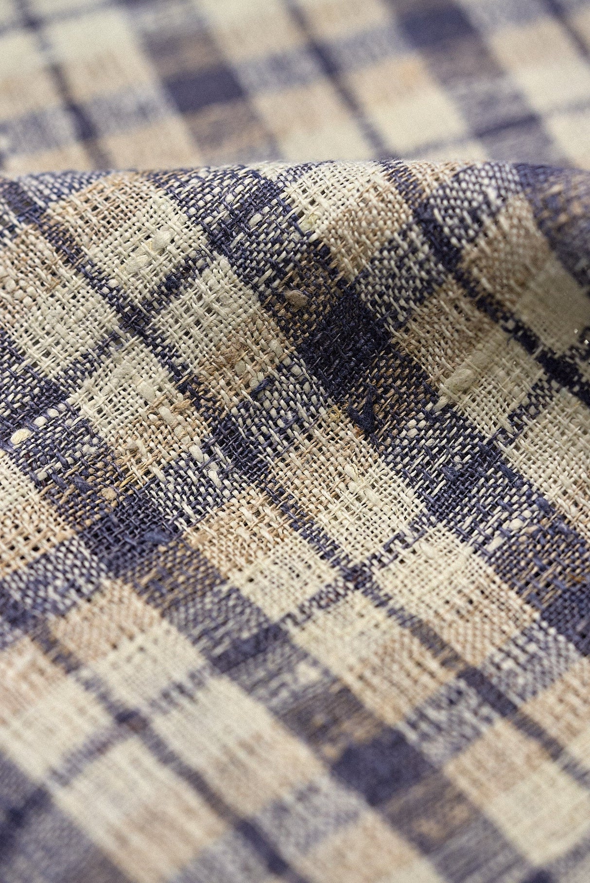 1 Yard Dusk Pure Linen Rustic Plaid 3-Tone Mesh Fabric Midweight 60 Inch Width