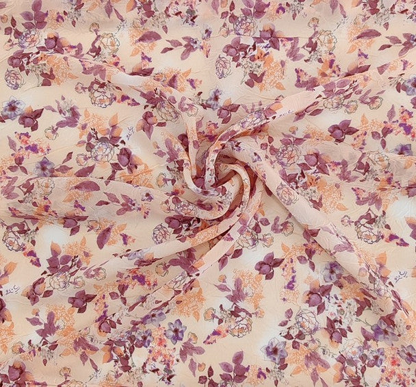 1 Yard Crinkle Print Chiffon Fabric Sheer Lightweight Polyester for Dresses & Blouses, 53" Wide