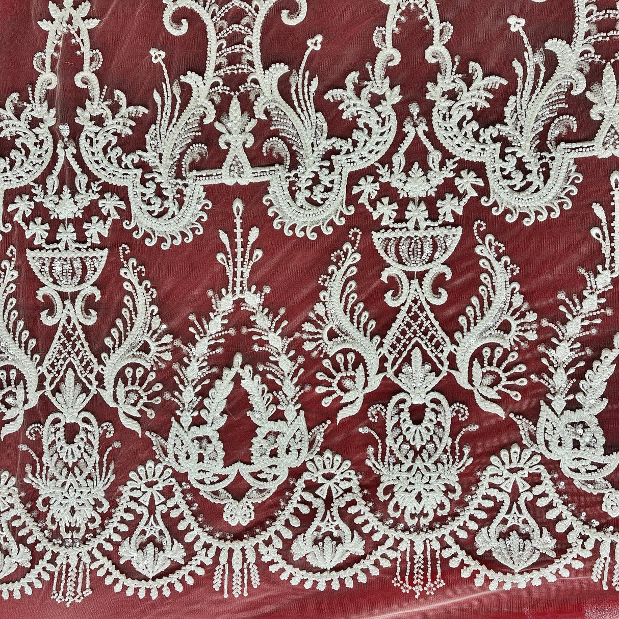 1 Yard Elegant Beaded Lace Fabric Embroidered on Polyester Net Mesh 50” Wide