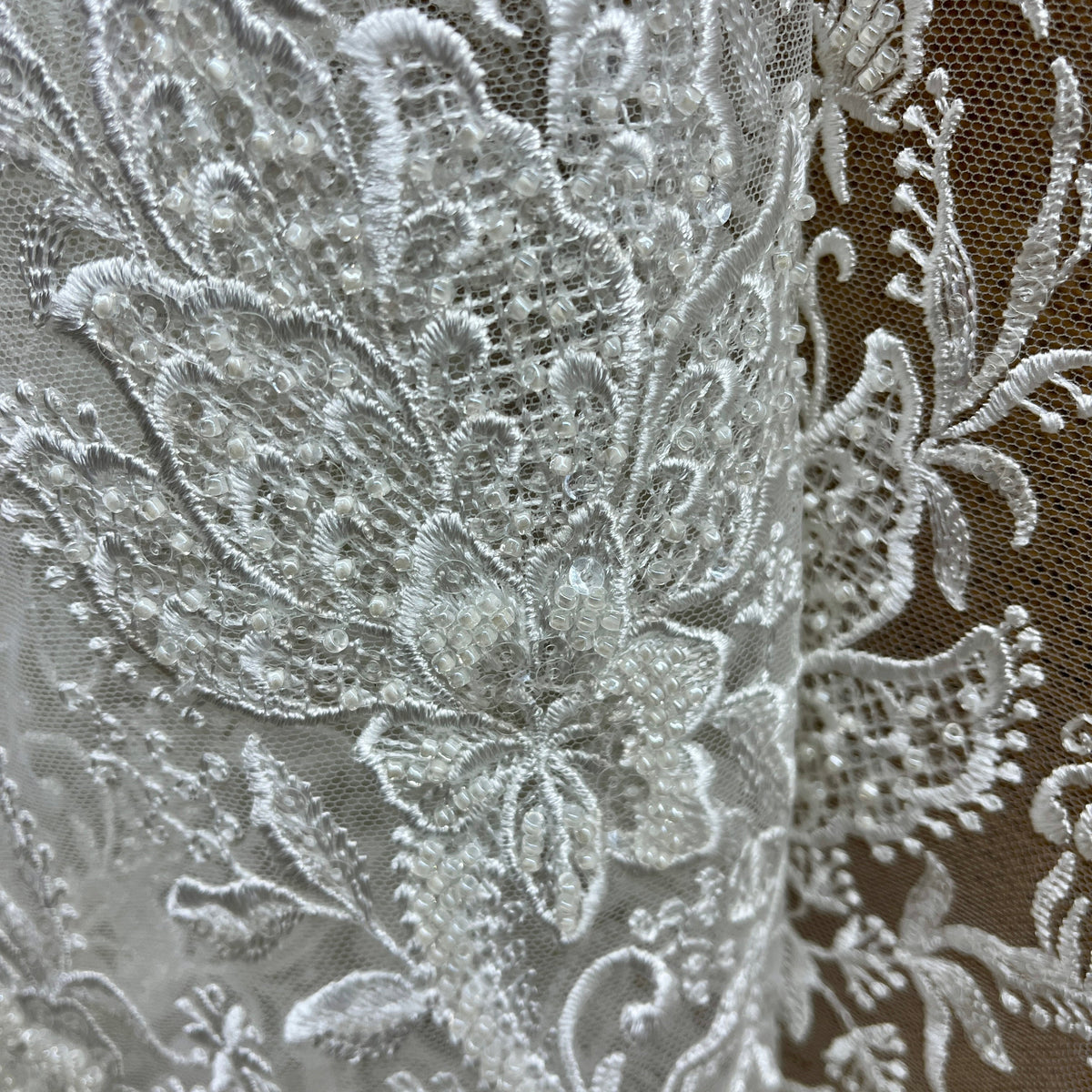 1 Yard Beaded Lace Fabric Embroidered on 100% Polyester Net Mesh 51" Wide