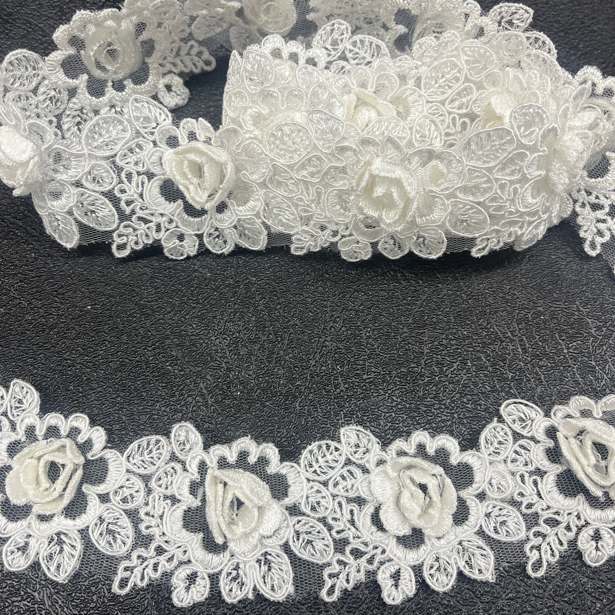 1 Yard 3D Floral Lace Trimming Embroidered on 100% Polyester Net Mesh, Elegant Decorative Fabric