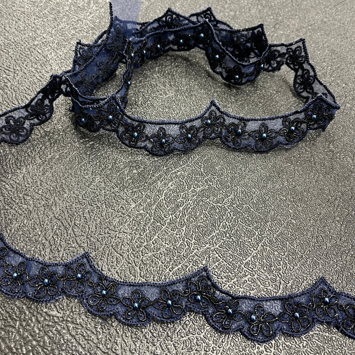 1 Yard Beaded & Corded Lace Trimming Embroidered on 100% Polyester Net Mesh 1" Wide