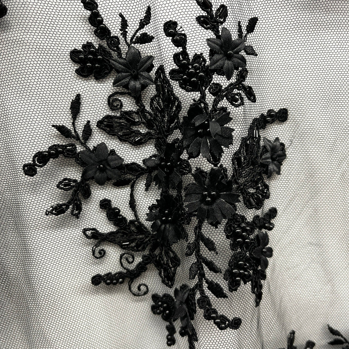 1 Yard Beaded 3D Floral Lace Fabric Embroidered on 100% Polyester Net Mesh 50" Wide