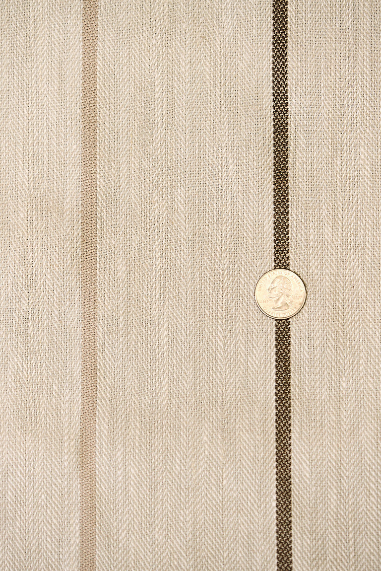 1 Yard Cocoa Linen Herringbone Stripe Natural Apparel Sewing Fabric 54" Width