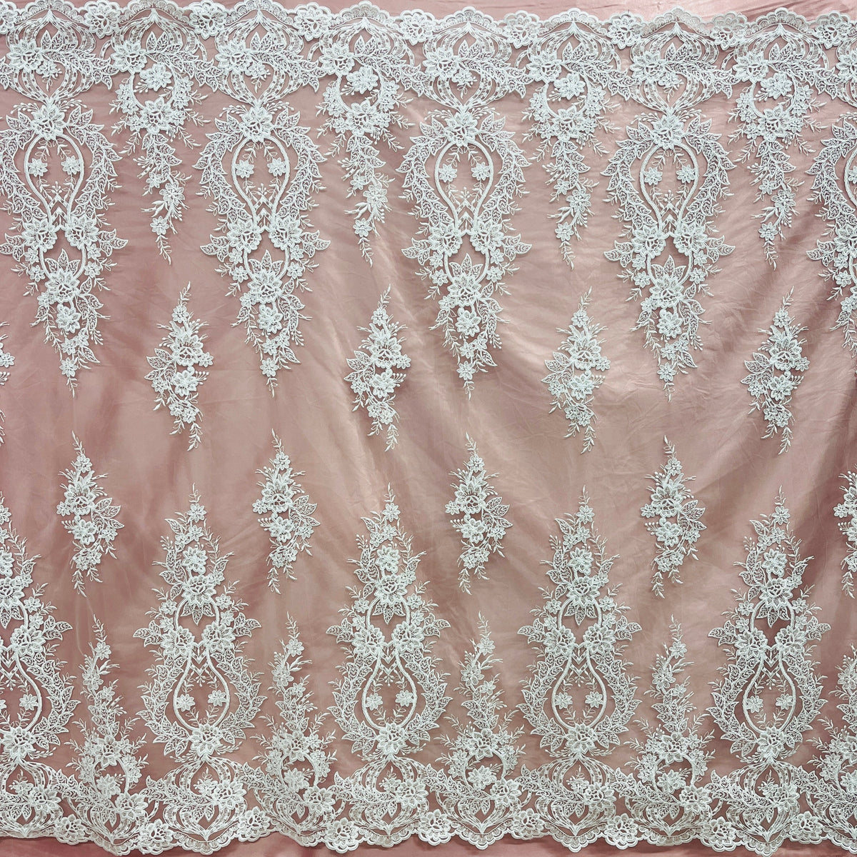 1 Yard Corded Bridal Lace Fabric Embroidered on 100% Polyester Net Mesh 54" Wide