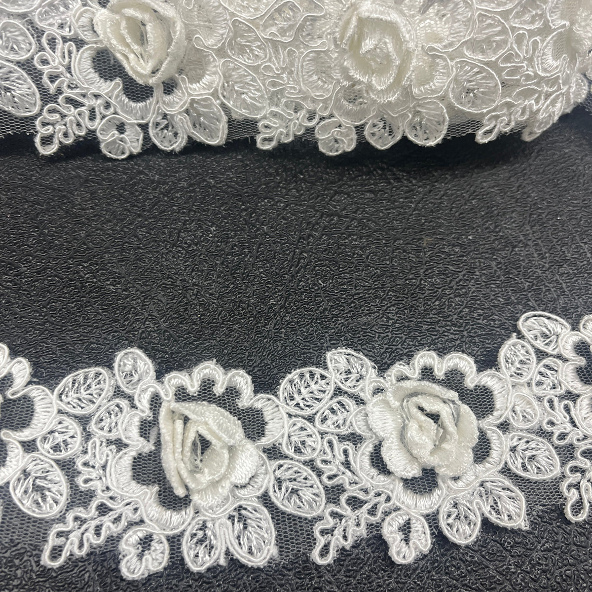 1 Yard 3D Floral Lace Trimming Embroidered on 100% Polyester Net Mesh, Elegant Decorative Fabric