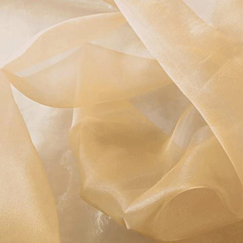 1 Yard DK Champagne Sparkle Sheer Organza Fabric 60" Wide