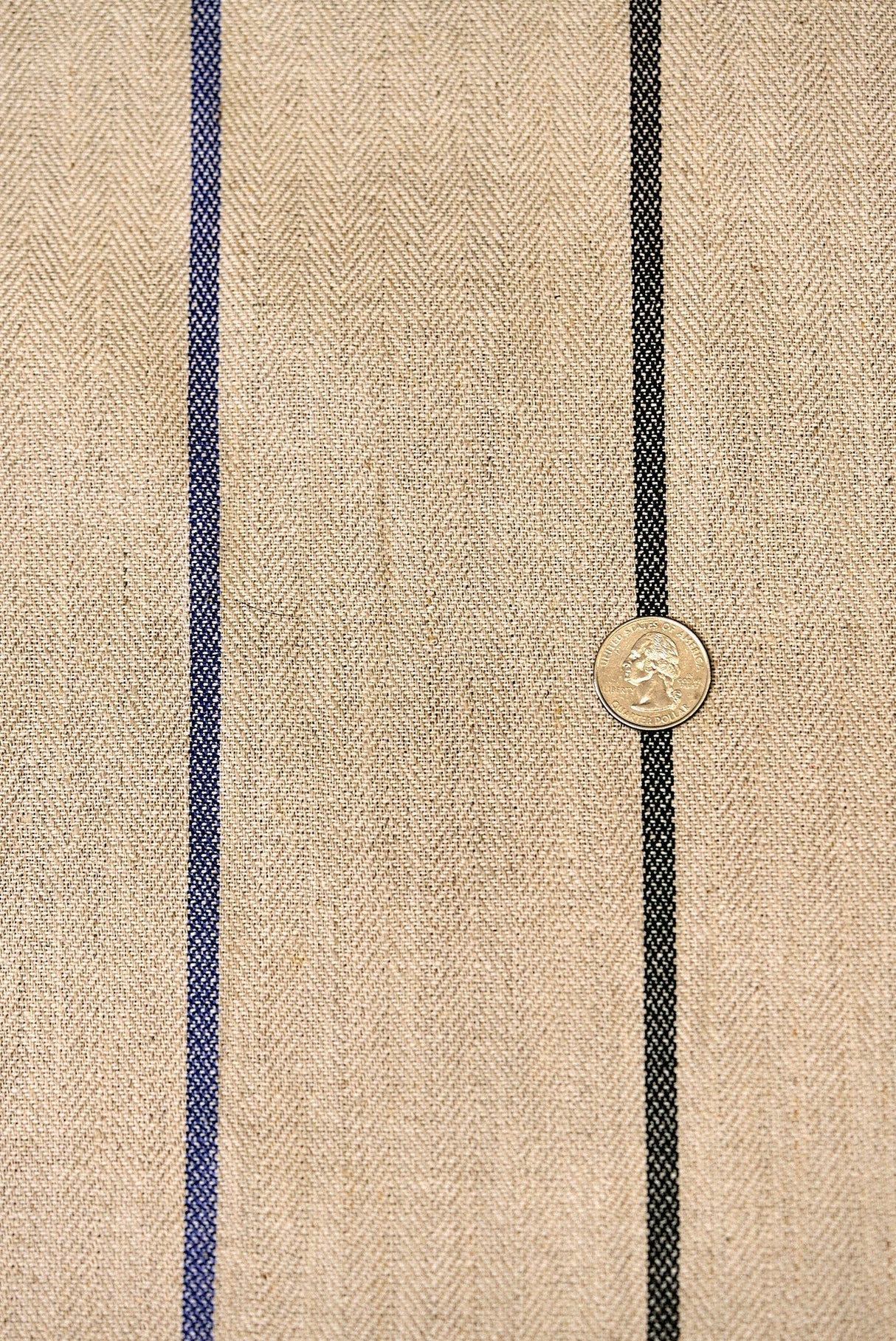 1 Yard Linen Novelty Herringbone Yarn Dyed Stripe Fabric Softened Color Navy 54" Width