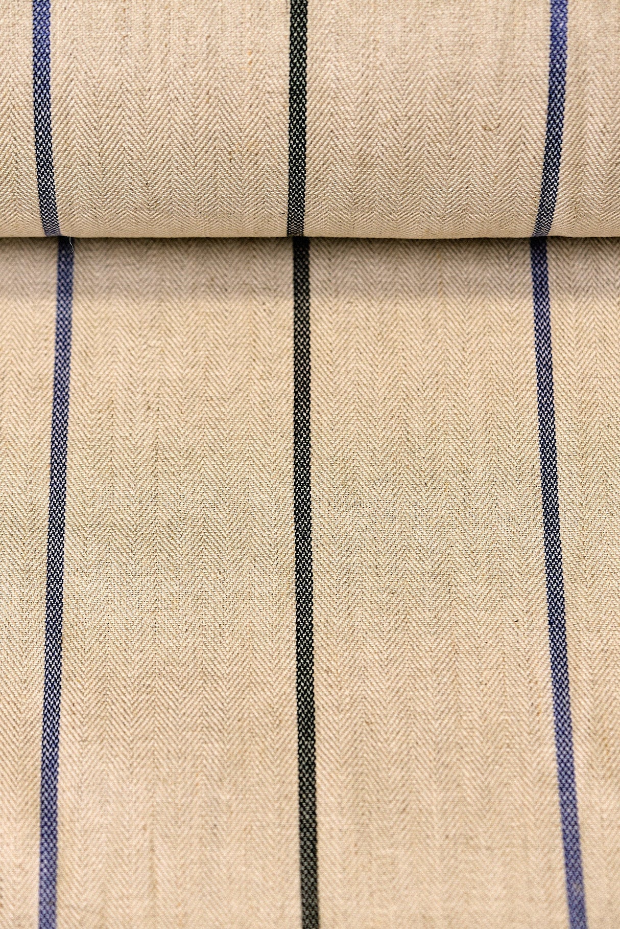 1 Yard Linen Novelty Herringbone Yarn Dyed Stripe Fabric Softened Color Navy 54" Width