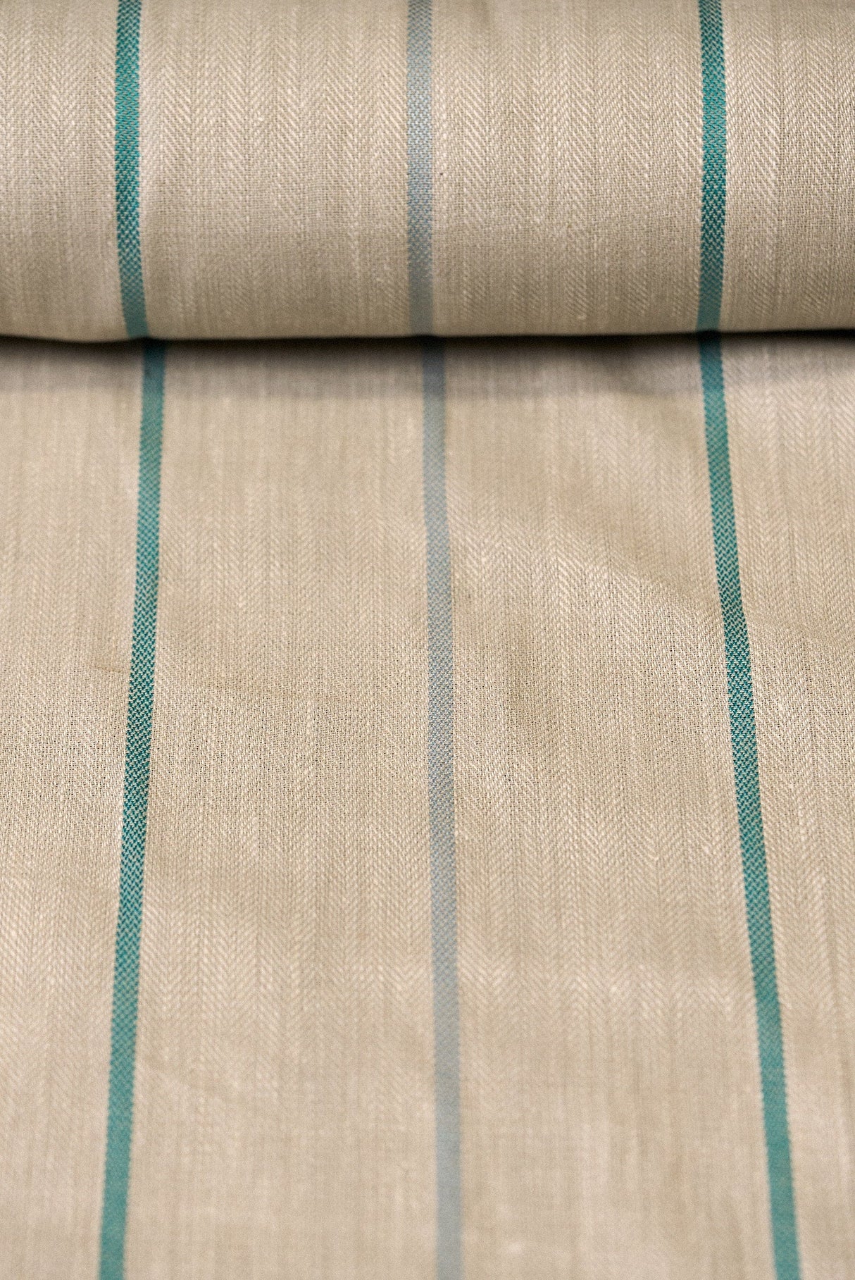 1 Yard Linen Novelty Herringbone Yarn Dyed Stripe Fabric Softened Color Ocean 54" Width