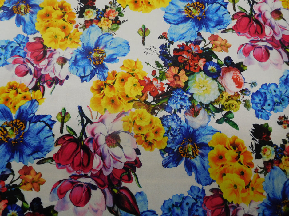 1 Yard Hot Pink Yellow Blue Silver Multicolor Floral Stretch Velvet Fabric for Fashion Drapes 60 Inch Width