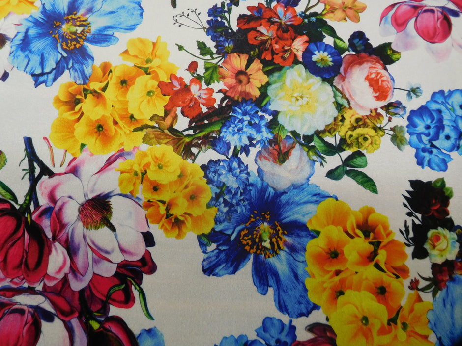 1 Yard Hot Pink Yellow Blue Silver Multicolor Floral Stretch Velvet Fabric for Fashion Drapes 60 Inch Width