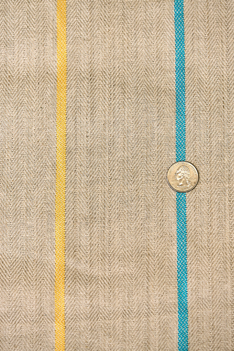 1 Yard Serene Spa Herringbone Stripe Linen Natural Sewing Fabric 54" Width