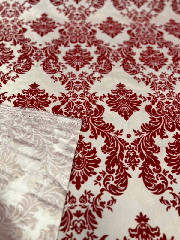1 Yard Elegant Damask Flocking Taffeta Fabric for Decor & Events 58" Width