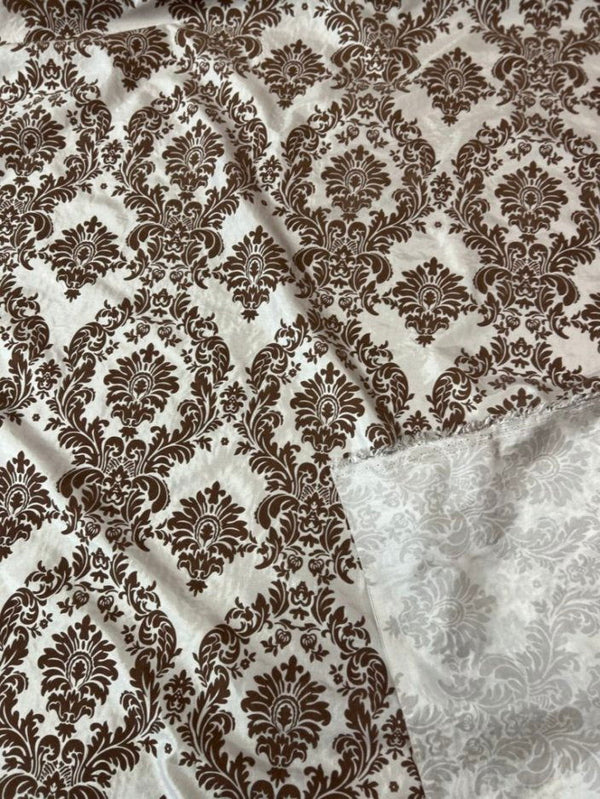 1 Yard Elegant Flocked Damask Taffeta Fabric for Events & Home - 58" Width