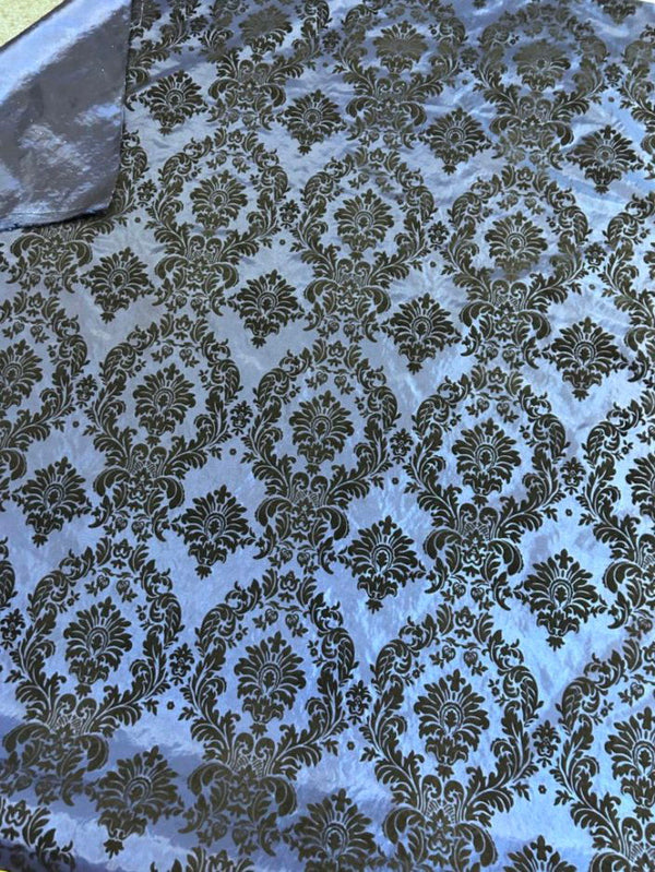 1 Yard Elegant Flocked Damask Taffeta Fabric for Events & Home - 58" Width