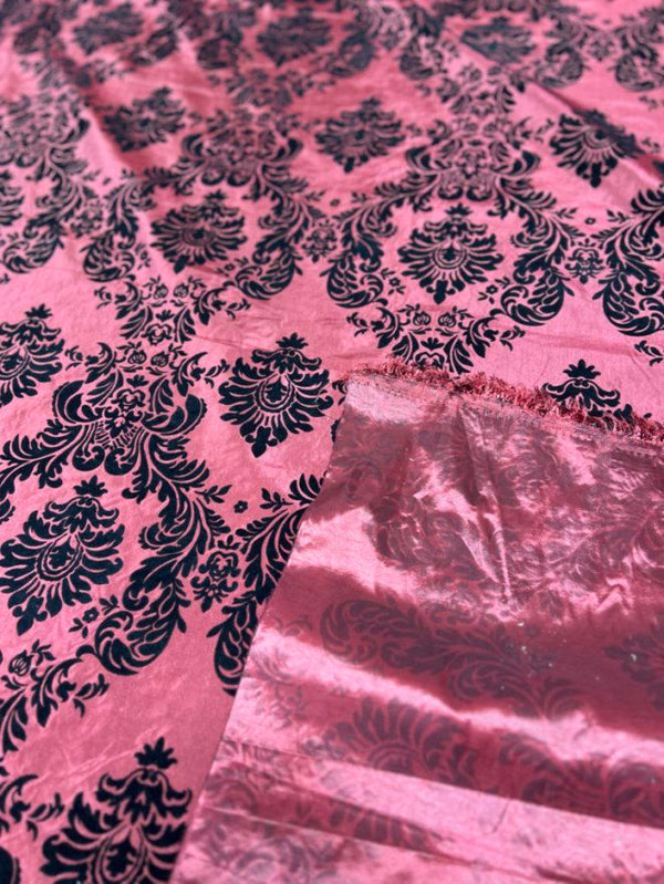 1 Yard Elegant Damask Flocking Taffeta Fabric for Decor & Events 58" Width