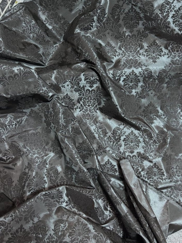 1 Yard Ornate Damask Flocking Taffeta Fabric for Distinctive Decor 58" Width
