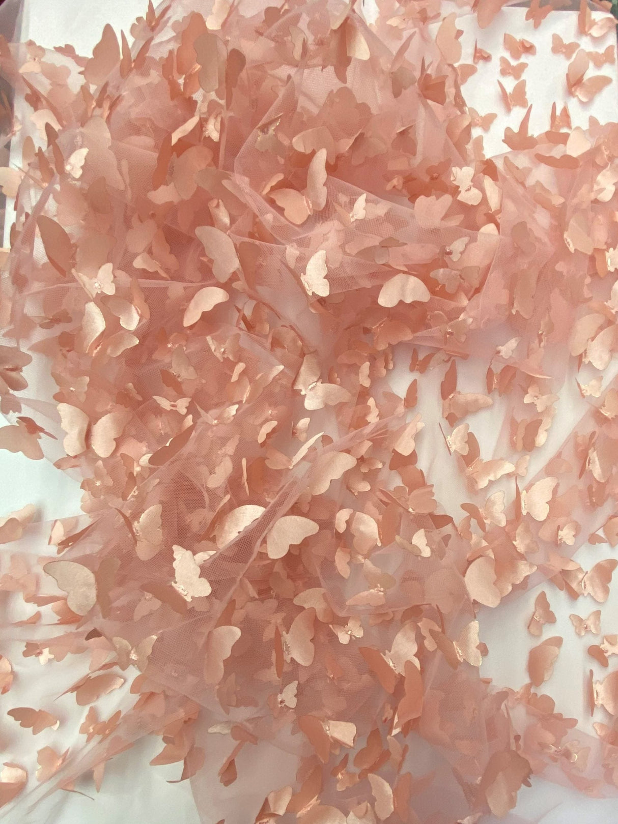 1 Yard Dusty Rose 3D Butterfly Mesh Fabric with Satin Appliqué on Lightweight Stretch Tulle 54 Inch Wide