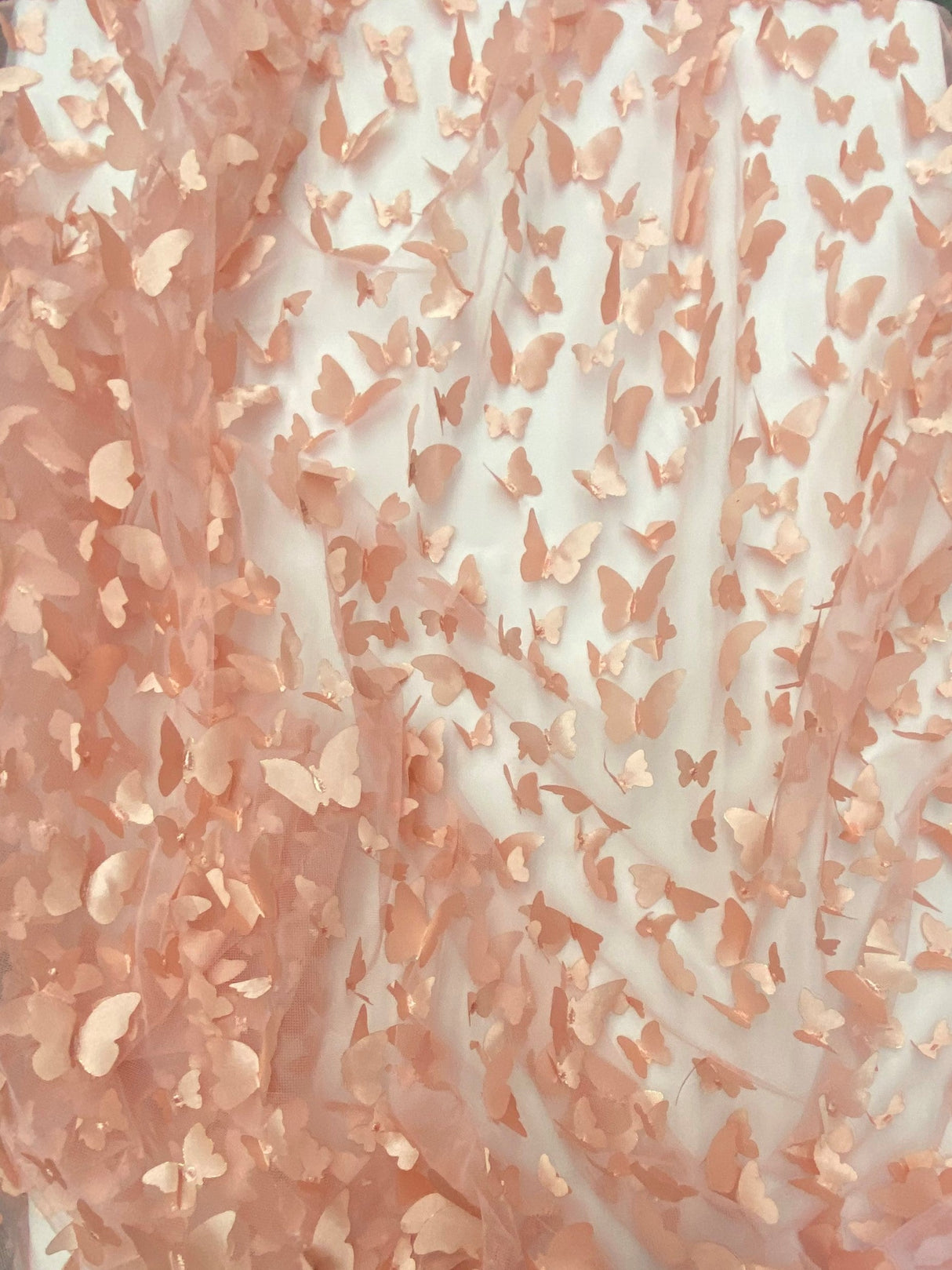 1 Yard Dusty Rose 3D Butterfly Mesh Fabric with Satin Appliqué on Lightweight Stretch Tulle 54 Inch Wide