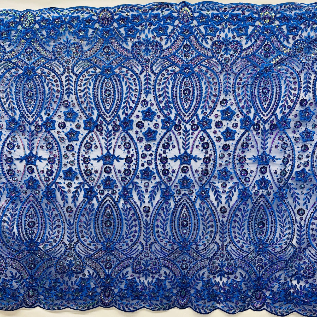 1 Yard Rust Beaded Sequined Floral Sparkling Lace Fabric Embroidered on Polyester Net Mesh 52 inch Width