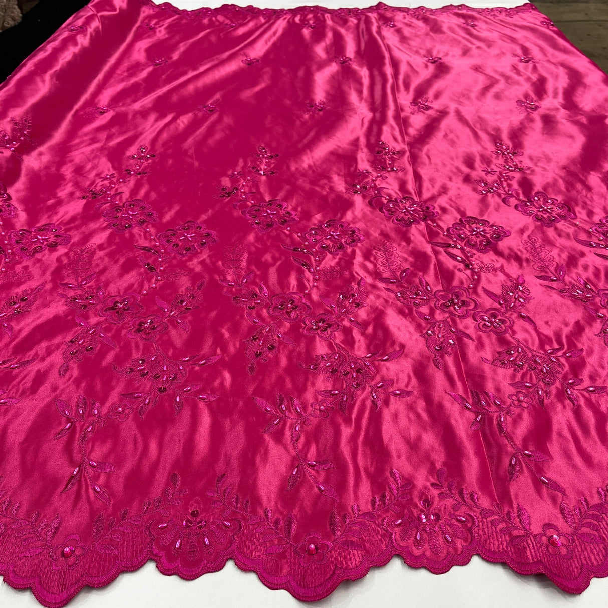 1 Yard Beaded Bridal Lace Fabric Embroidered on 100% Polyester Satin Black 54"