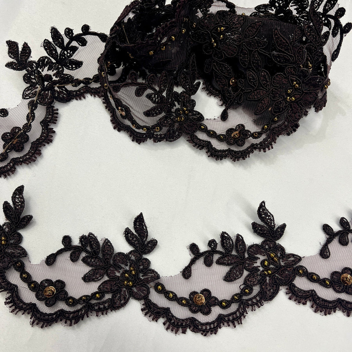 1 Yard Beaded & Corded Embroidered Lace Trim 3" Wide 100% Polyester for Dresses & Costumes