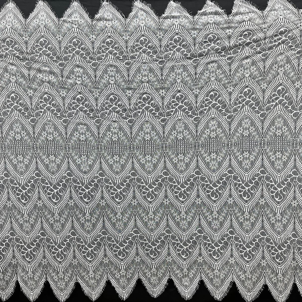 1 Yard Chantilly Embroidered Lace Fabric with Eyelash Scallop, 58" Wide French Alençon Lace for Bridal & Formal Wear