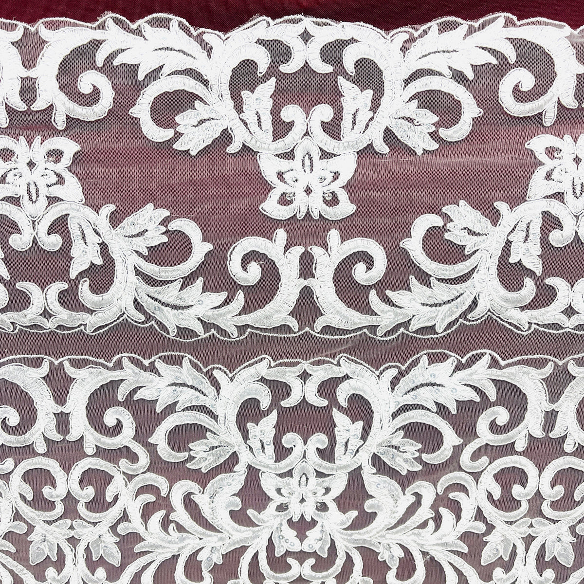 1 Yard Elegant Beaded & Corded Embroidered Lace Fabric on 100% Polyester Net Mesh