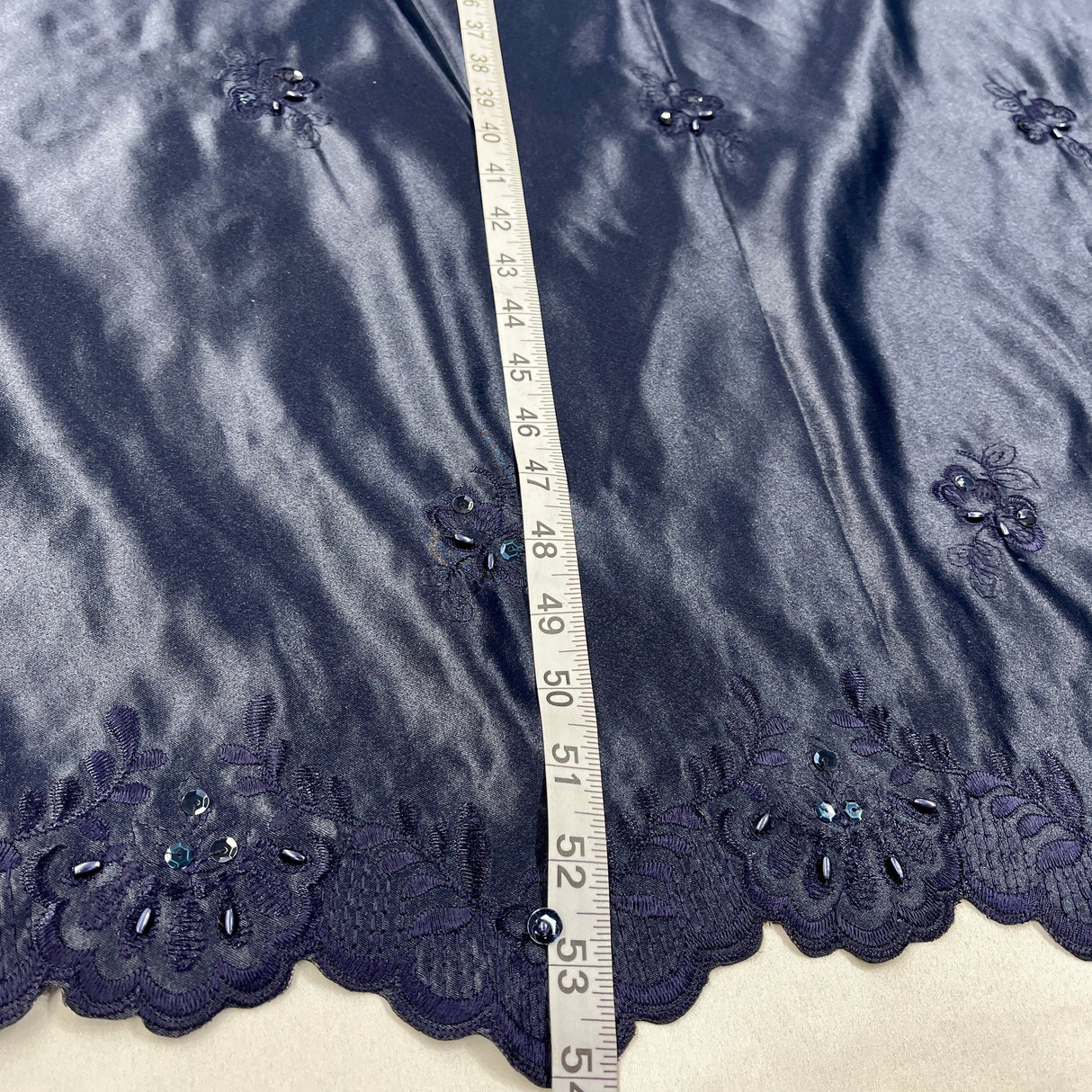 1 Yard Beaded Bridal Lace Fabric Embroidered Floral Satin Gown Couture 54" Width