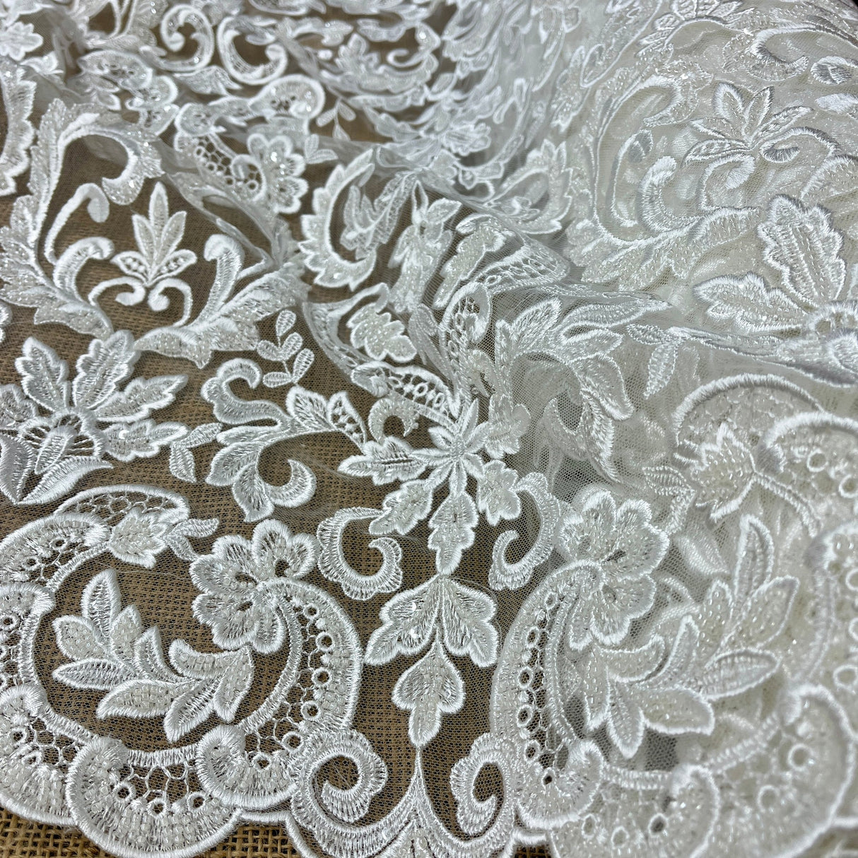 1 Yard Beaded Lace Fabric Embroidered on Polyester Net Mesh 51" Wide Elegant Special Occasion Fabric