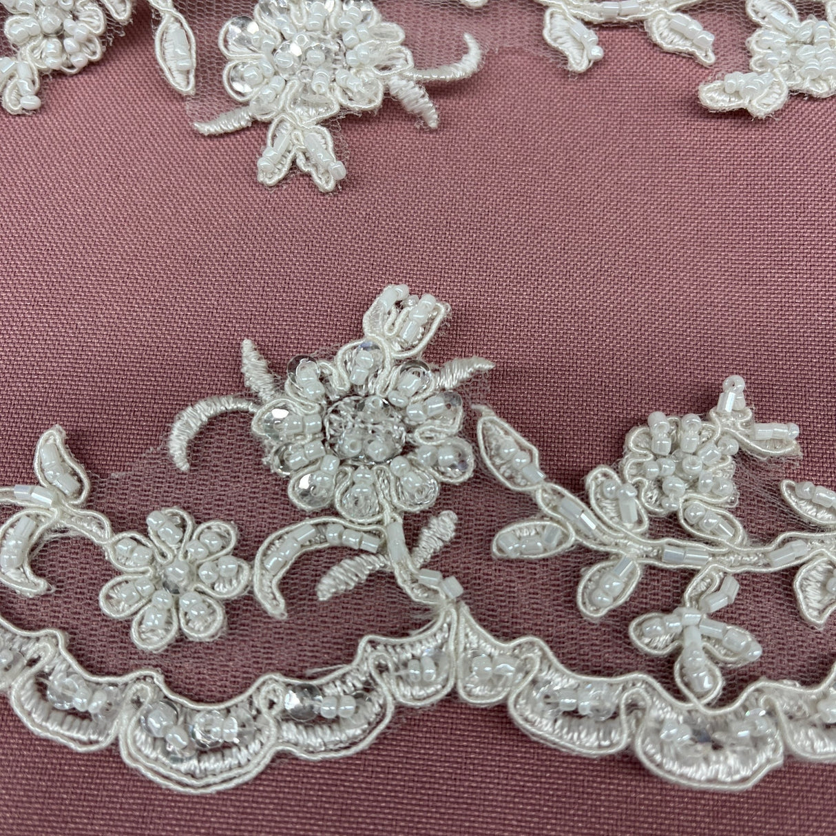 1 Yard Beaded & Corded Embroidered Lace Trim 2.75" Wide 100% Polyester for Bridal & Evening Dresses