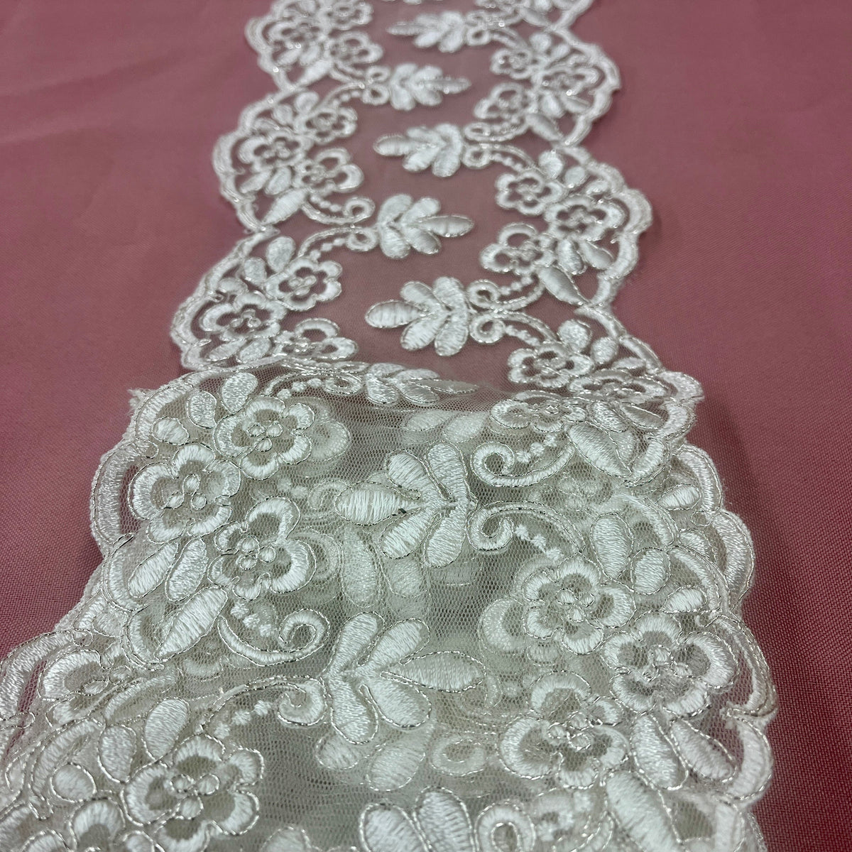 1 Yard Corded Double Sided Lace Trimming Embroidered on 100% Polyester Net Mesh 6" Wide