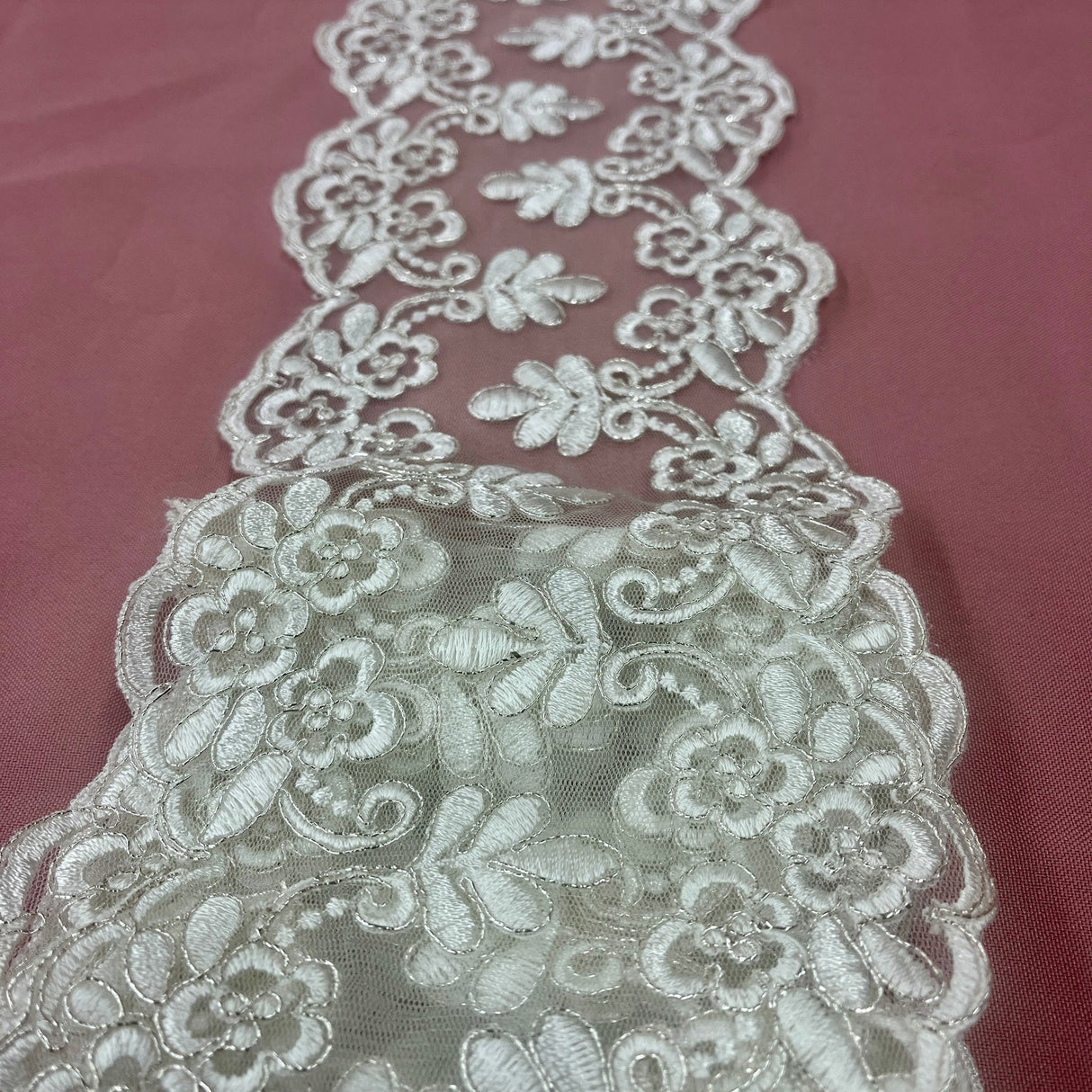 1 Yard Corded Double Sided Lace Trimming 100% Polyester Net Mesh 6″ Wide