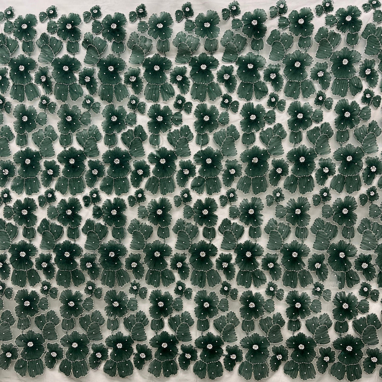 1 Yard Exquisite Champagne Beaded 3D Floral Lace Fabric on Net Mesh 52 inch Width