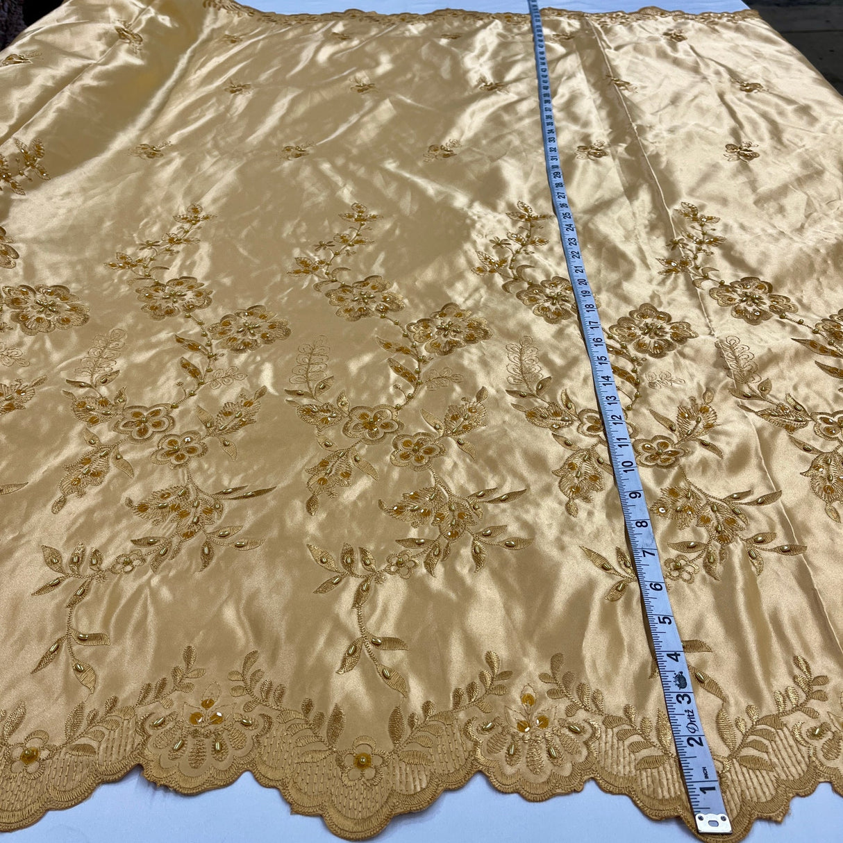 1 Yard Beaded Bridal Lace Fabric Embroidered Floral Satin Gown Couture 54" Width