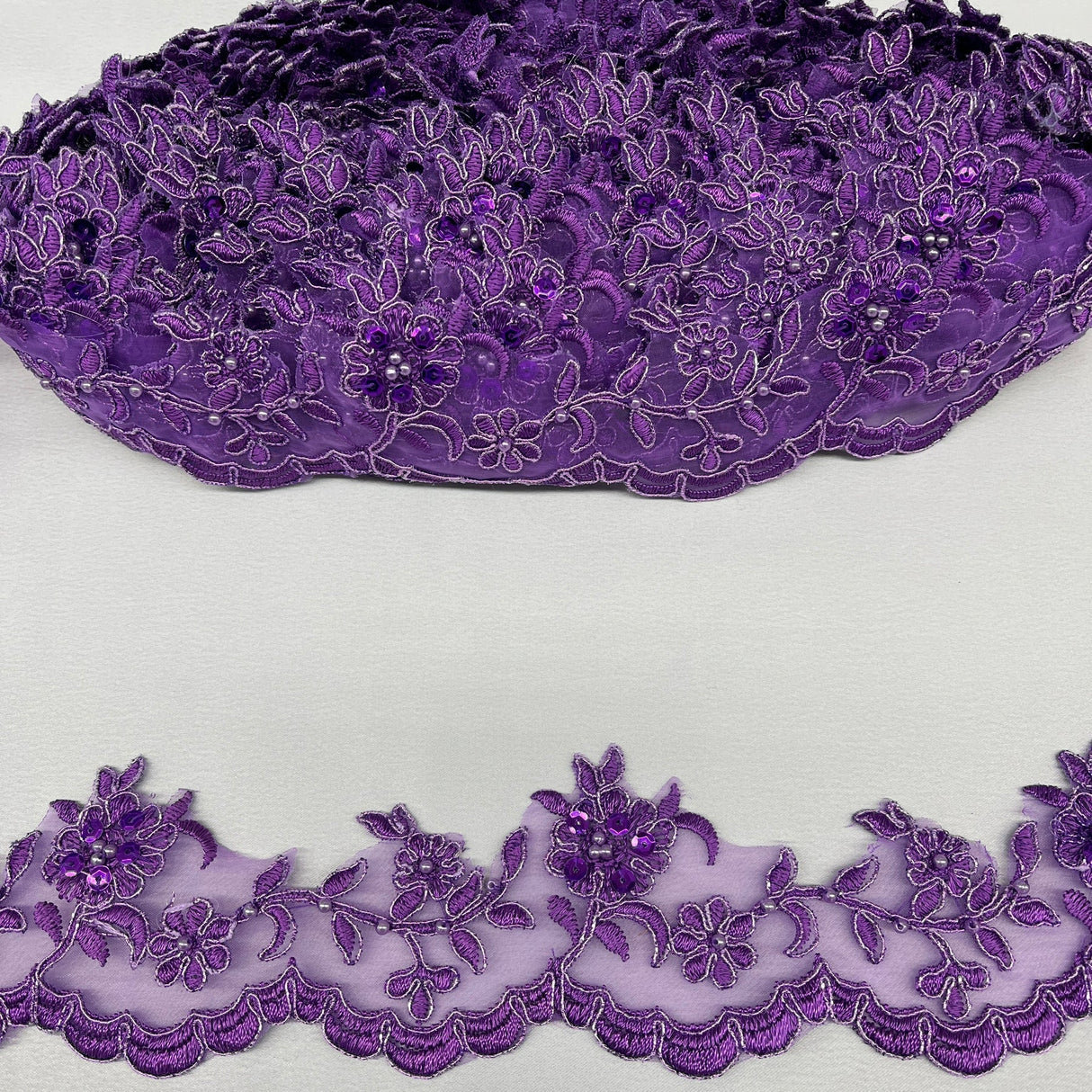 1 Yard Elegant Beaded and Corded Lace Trimming Embroidered on Polyester for Dresses 2.75 Inch Width