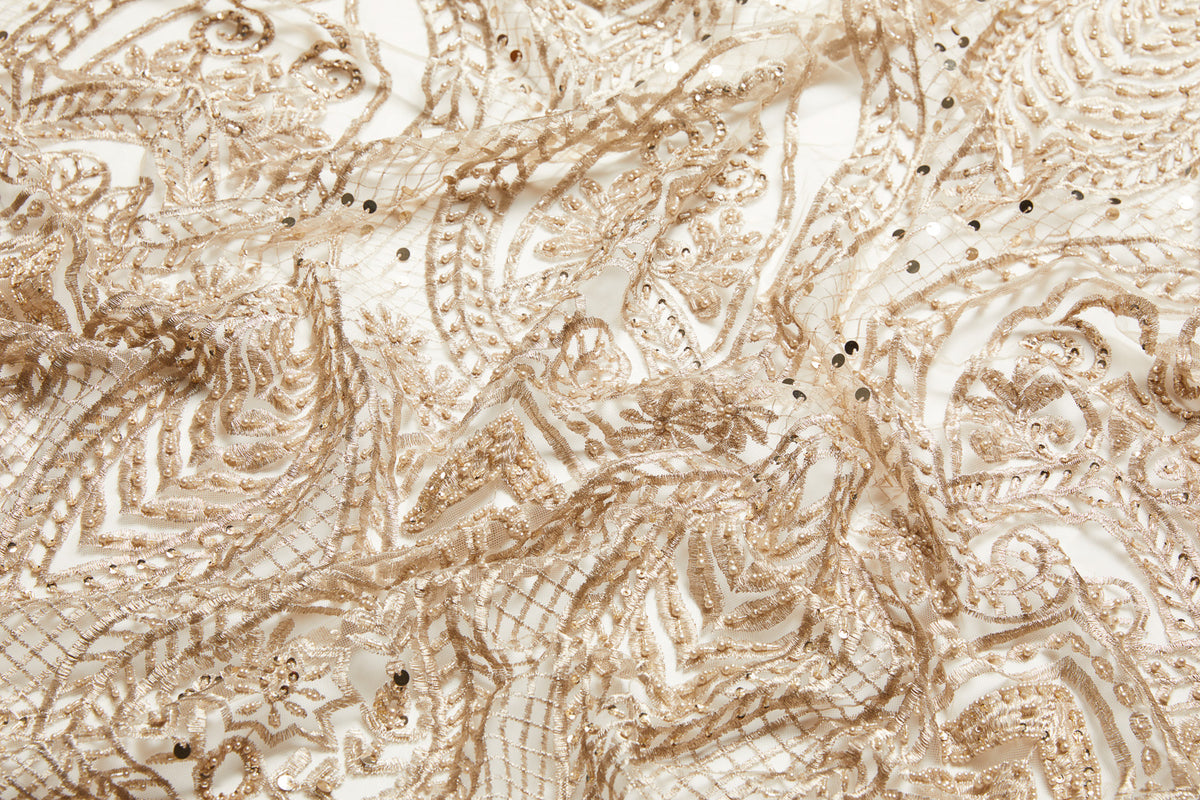 1 Yard Luxurious Beaded & Sequined Embroidered Lace Fabric 50/52" Wide