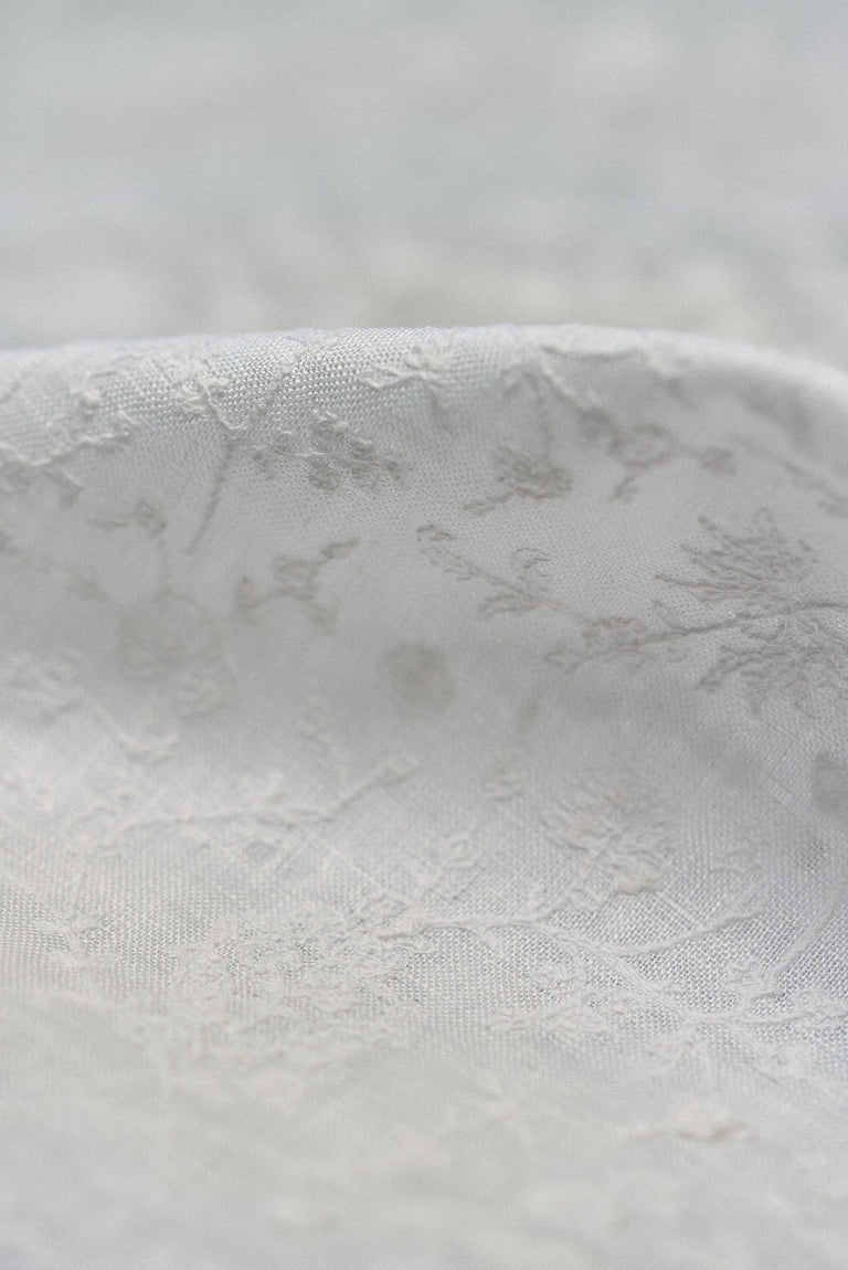 1 Yard White Dense Flower Embroidered Linen Elegant Craft Fabric 54" Width