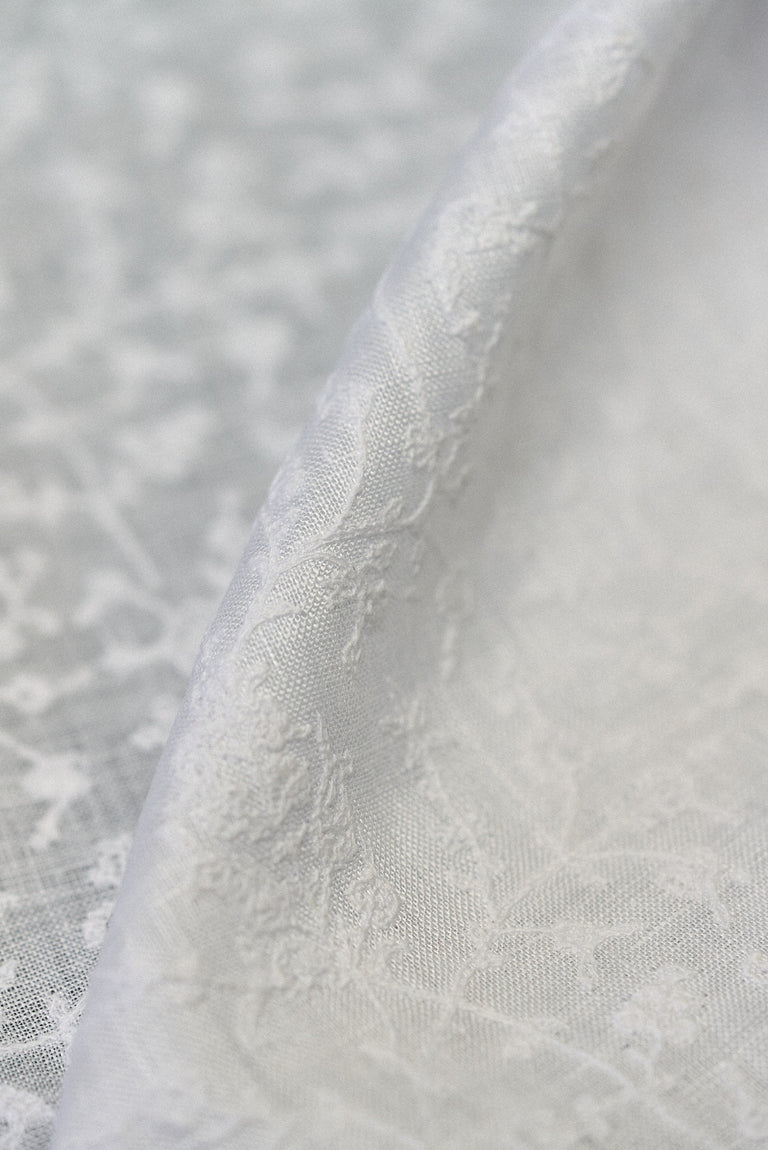 1 Yard White Dense Flower Embroidered Linen Elegant Craft Fabric 54" Width