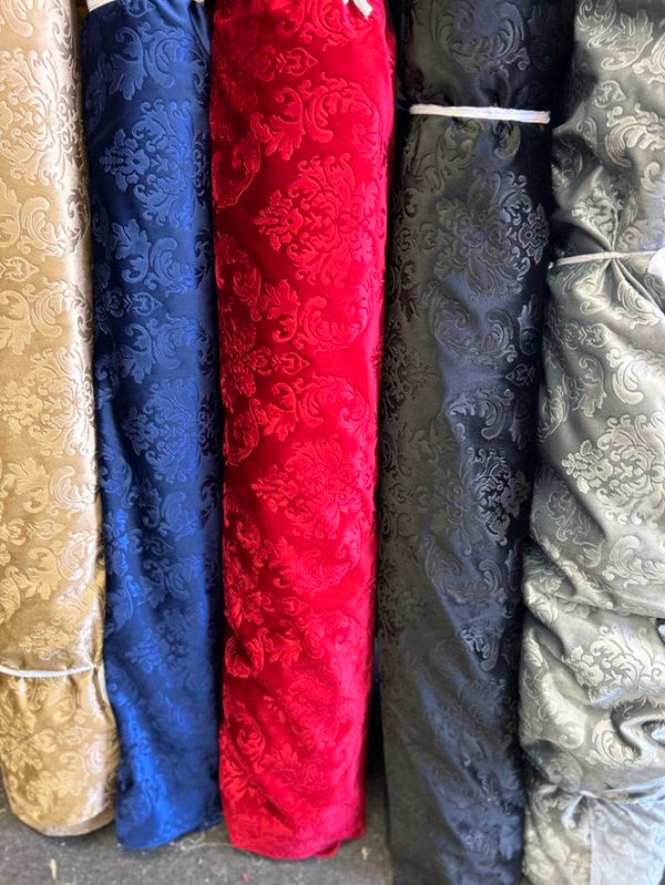 1 Yard Damask Embossed Velvet Upholstery & Drapery Fabric 56" Wide