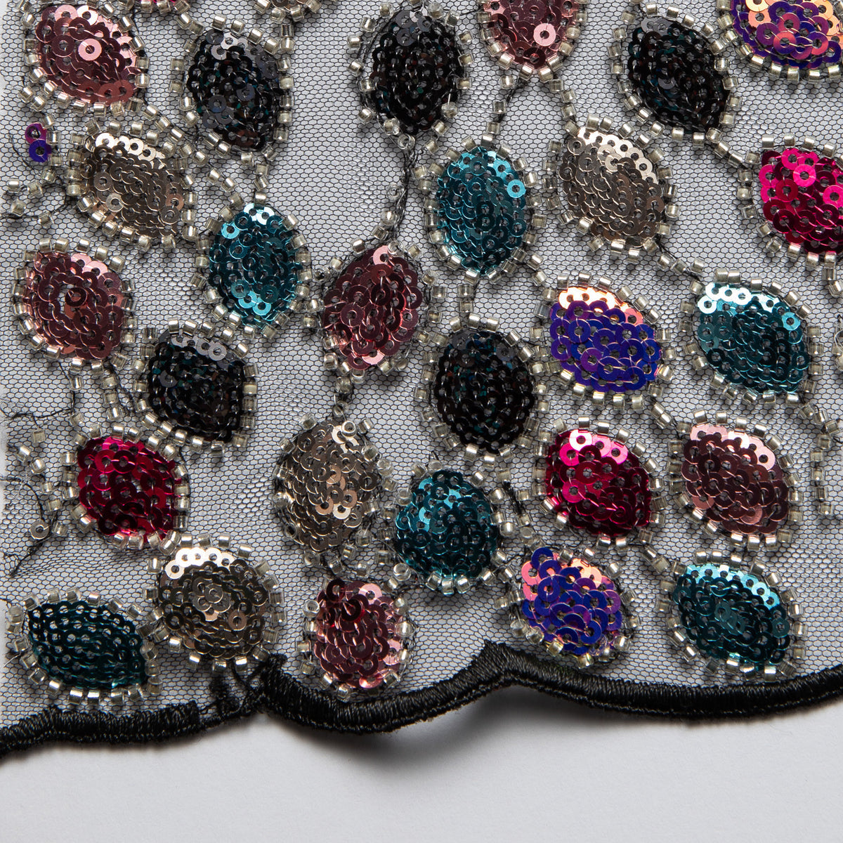 1 Yard Intricate Embroidered Beaded & Sequined Lace Fabric, 100% Polyester, 50/52” Wide