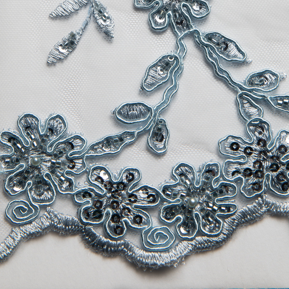 1 Yard 50/52" Wide Embroidered Beaded Sequined Lace Fabric with Genteel Floral Pattern Polyester