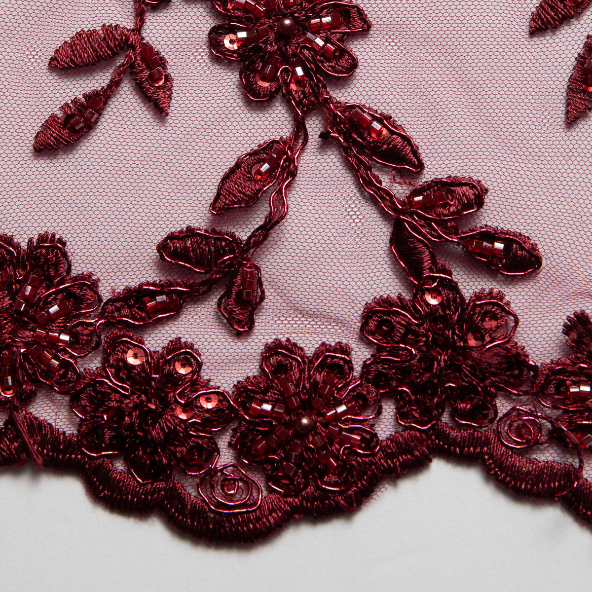 1 Yard 50/52" Wide Embroidered Beaded Sequined Lace Fabric with Genteel Floral Pattern Polyester